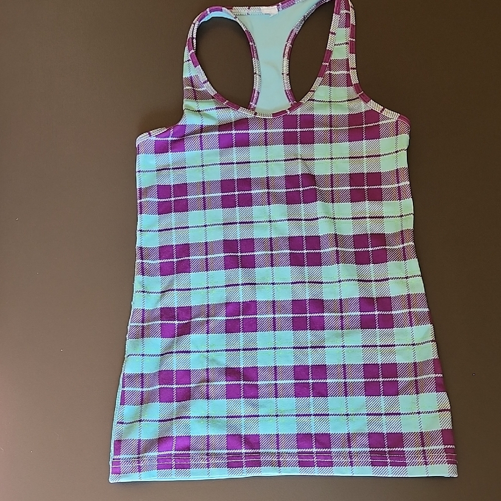 Ivivva (Lululemon) girls size 10 Purple and turquoise Plaid Tank Top
